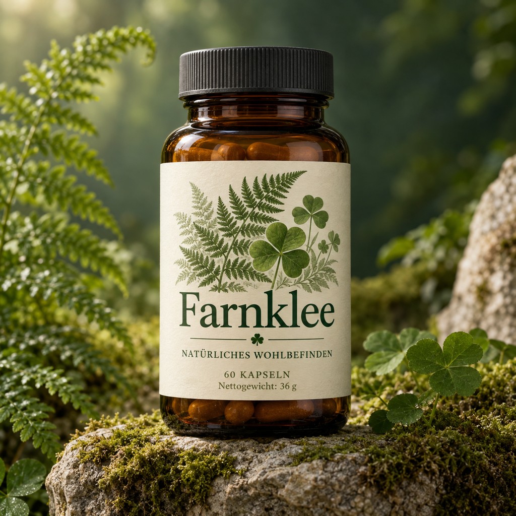 Farnklee in einer Produktaufnahme mit lesbarem Etikett